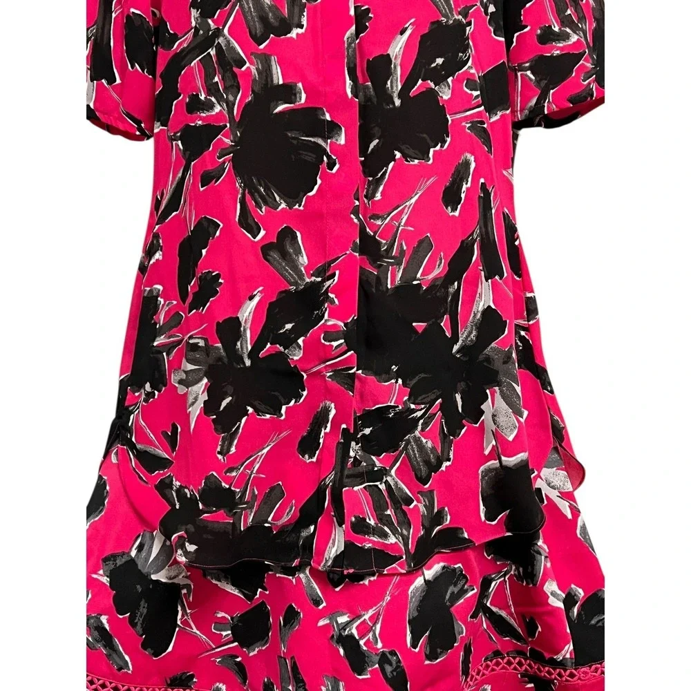 Isaac Mizrahi IMNYC Top Skirt Set Womens S/4 Pink Black Floral Garden Party Bold